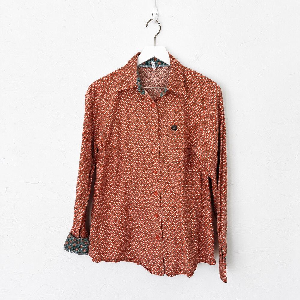 Cinch Copper Orange Geo Western Button Down Shirt Women’s Large